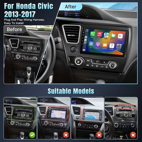 لـ Honda Civic 2006 2007 2008 2008 2010 2011 Radio Stereo مع Carplay Android Auto ، شاشة تعمل باللمس 10.1 بوصة ، Bluetooth ، GPS ، WiFi ، SWC ، كاميرا احتياطية in Kuwait