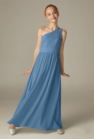 Junior Bridesmaid Dresses One Shoulder A-Line Floor-Length Chiffon for Wedding Party Gowns PY051 in Saudi Arabia