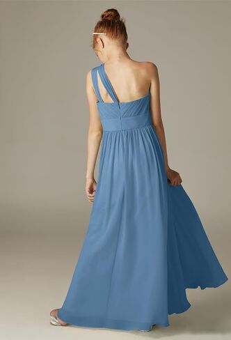Junior Bridesmaid Dresses One Shoulder A-Line Floor-Length Chiffon for Wedding Party Gowns PY051 in Saudi Arabia