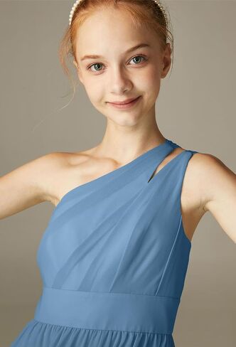 Junior Bridesmaid Dresses One Shoulder A-Line Floor-Length Chiffon for Wedding Party Gowns PY051 in Saudi Arabia