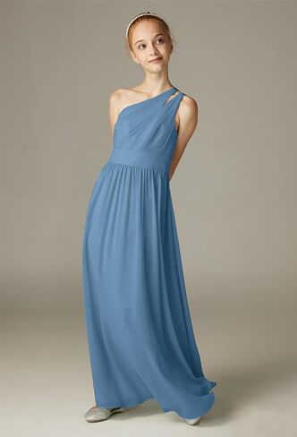 Junior Bridesmaid Dresses One Shoulder A-Line Floor-Length Chiffon for Wedding Party Gowns PY051 in Saudi Arabia