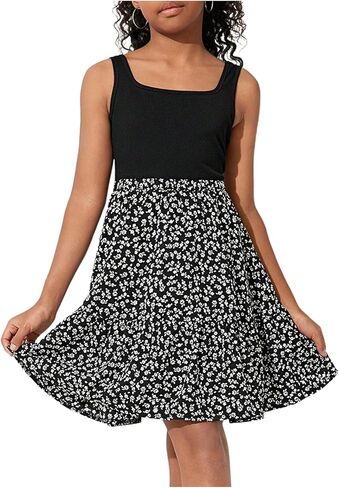 Floerns Girl's Floral Pathwork A Line Tank Dress Squar in Saudi Arabia