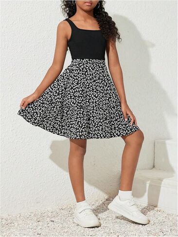 Floerns Girl's Floral Pathwork A Line Tank Dress Squar in Saudi Arabia