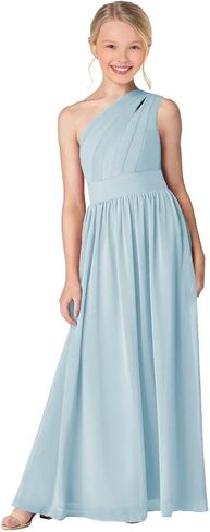 Junior Bridesmaid Dresses One Shoulder A-Line Floor-Length Chiffon for Wedding Party Gowns PY051 in Saudi Arabia