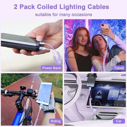 Coiled Lightning Cable,2 Pack,3FT iPhone Cord for Car Apple CarPlay Cable [MFi Certified] iPhone Charger Cable,Retractable Short USB to Lightning Cable for iPhone 14/13/12/11,iPad,AirPods - Purple in Saudi Arabia