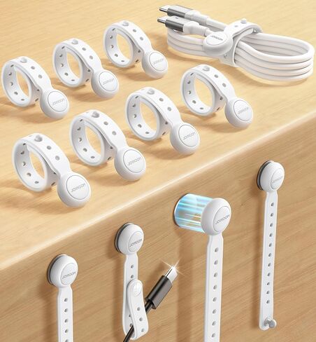 JOYROOM 12PCS Silicone Magnetic Cable Ties - Reusable, Adjustable, Elastic Cord Organizers with Buckle Holes for Cable Management at Home & Office (Black) in Saudi Arabia
