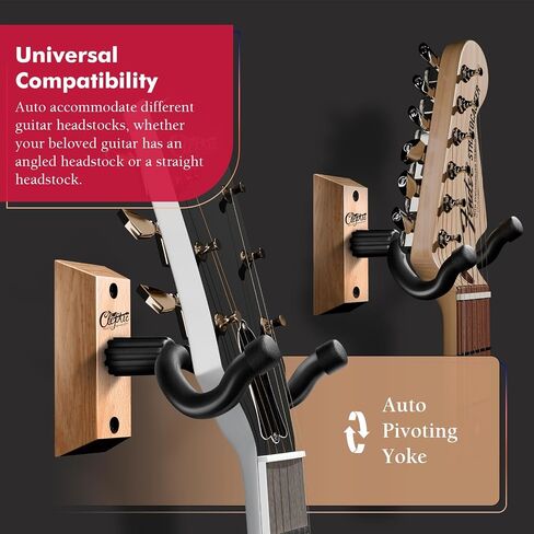 Guitar Wall Mount 2 Pack, Black Hardwood Guitar Wall Hangers, U-Shape Hardwood Guitar Hanger, Guitar Gifts for Men, Guitar Accessories, with 6 Assorted Guitar Picks in Saudi Arabia