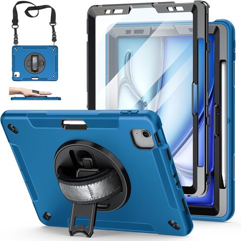 Case for iPad 10th Generation 2022:Miesherk Stock Military Grade Shockproof Rugged Case for iPad 10th Gen 10.9'' W/Screen Protector，Rotate Stand，Handle，Shoulder Strap，Pen Holder （Black） in Kuwait