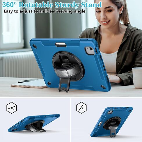 Case for iPad 10th Generation 2022:Miesherk Stock Military Grade Shockproof Rugged Case for iPad 10th Gen 10.9'' W/Screen Protector，Rotate Stand，Handle，Shoulder Strap，Pen Holder （Black） in Kuwait