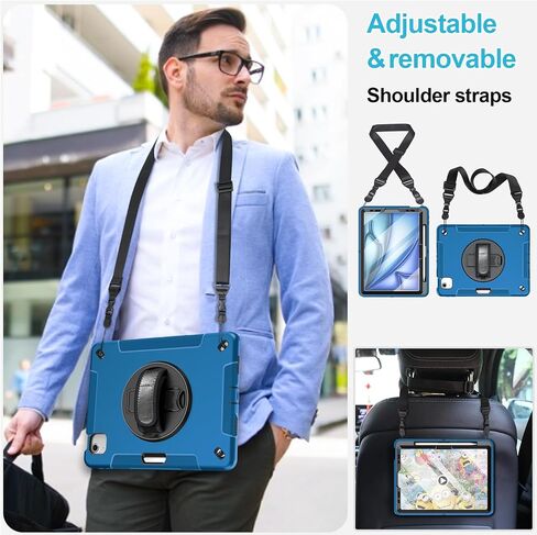 Case for iPad 10th Generation 2022:Miesherk Stock Military Grade Shockproof Rugged Case for iPad 10th Gen 10.9'' W/Screen Protector，Rotate Stand，Handle，Shoulder Strap，Pen Holder （Black） in Kuwait