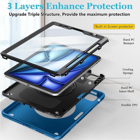 Case for iPad 10th Generation 2022:Miesherk Stock Military Grade Shockproof Rugged Case for iPad 10th Gen 10.9'' W/Screen Protector，Rotate Stand，Handle，Shoulder Strap，Pen Holder （Black） in Kuwait