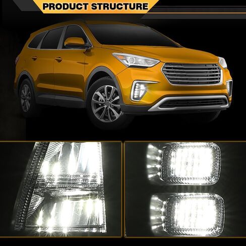 وأضواء الضباب الأمامية 4pcs 4pcs مع إطارات تتوافق مع Hyundai Santa Fe 2017-2019 86564b8ac0 ، 86563b8ac0 ، 92202b8610 ، 92201b8610 دون تسخير الأسلاك in Kuwait