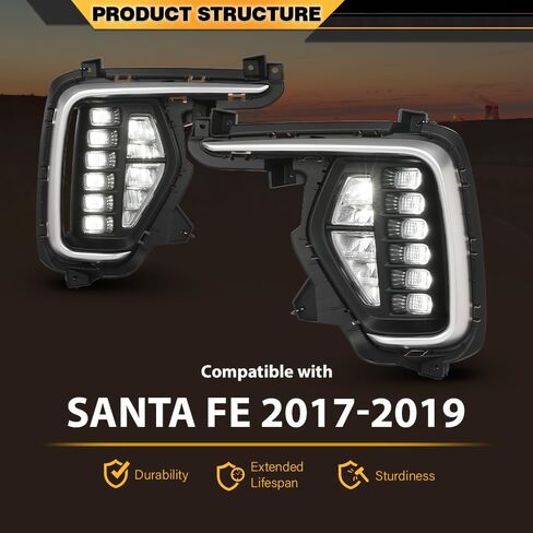 وأضواء الضباب الأمامية 4pcs 4pcs مع إطارات تتوافق مع Hyundai Santa Fe 2017-2019 86564b8ac0 ، 86563b8ac0 ، 92202b8610 ، 92201b8610 دون تسخير الأسلاك in Kuwait