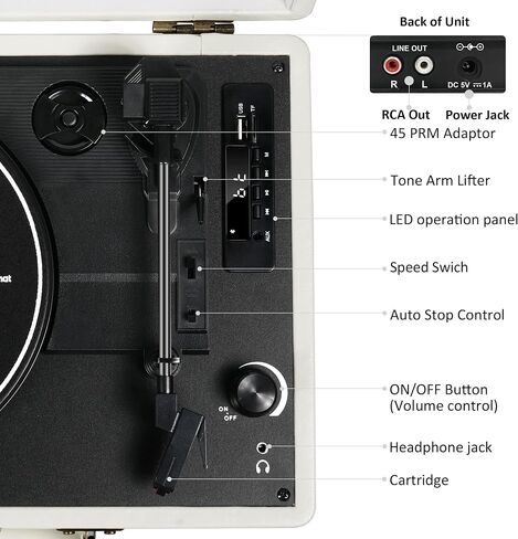 Vintage 3-Speed Bluetooth Portable USB Suitcase Record Player with Built-in Speakers | Upgraded Vinyl Turntable Audio Sound| Includes Extra Stylus & Mat | Green in Kuwait