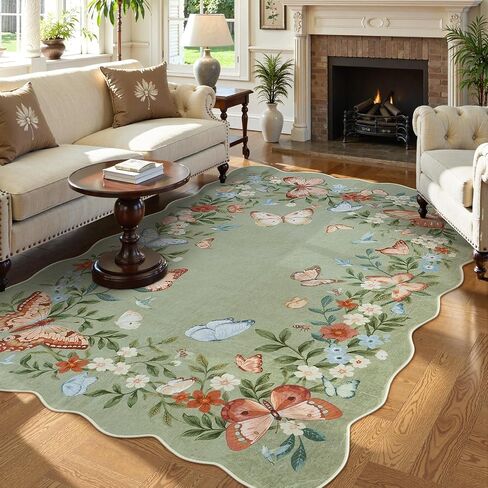 Anidaroel Butterfly Area Rugs 5x7, Washable Green Boho Rugs for Living Room Non-Slip Soft Rug for Bedroom Stain Resistant Lightweight Floral Rug Indoor Throw Carpet for Nursery Playroom in Saudi Arabia