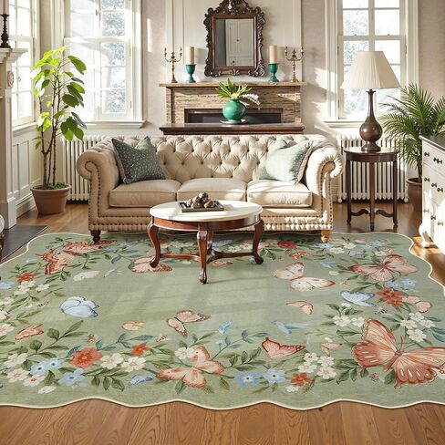 Anidaroel Butterfly Area Rugs 5x7, Washable Green Boho Rugs for Living Room Non-Slip Soft Rug for Bedroom Stain Resistant Lightweight Floral Rug Indoor Throw Carpet for Nursery Playroom in Saudi Arabia