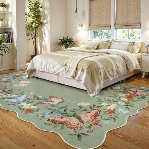 Anidaroel Butterfly Area Rugs 5x7, Washable Green Boho Rugs for Living Room Non-Slip Soft Rug for Bedroom Stain Resistant Lightweight Floral Rug Indoor Throw Carpet for Nursery Playroom in Saudi Arabia