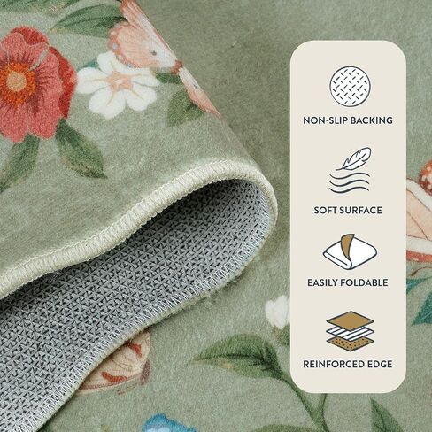 Anidaroel Butterfly Area Rugs 5x7, Washable Green Boho Rugs for Living Room Non-Slip Soft Rug for Bedroom Stain Resistant Lightweight Floral Rug Indoor Throw Carpet for Nursery Playroom in Saudi Arabia