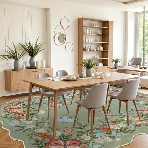 Anidaroel Butterfly Area Rugs 5x7, Washable Green Boho Rugs for Living Room Non-Slip Soft Rug for Bedroom Stain Resistant Lightweight Floral Rug Indoor Throw Carpet for Nursery Playroom in Saudi Arabia