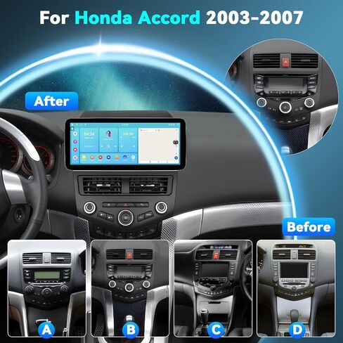 2G+64G Android Car Stereo Radio for Honda Accord 2003-2007 Wireless Apple Carplay Android Auto 10.1 Inch Touch Screen in-Dash GPS Navigation, Bluetooth, HiFi Audio, WiFi, USB, AHD Backup Camera&Mic in Saudi Arabia