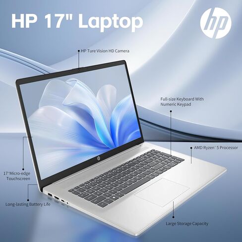 HP 17 Inch Laptop, AMD Ryzen 5 7530U Processor (Beats Intel Core i7-1065G7), 17.3" HD+ Touchscreen, 32GB RAM, 1TB SSD, Windows 11 Home, Natural Silver, Alpacatec Accessory (Renewed) in Saudi Arabia