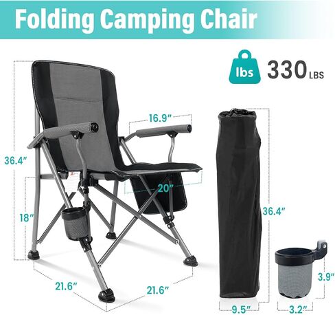 Folding Camping Chair Portable Outdoor Beach Chair, Heavy Duty Foldable Lawn chair Support 330lbs, Collapsible Lightweight Camp Chair with Cup Holder&Carry Bag for Fishing Outside Sports Picnic(Green) in Kuwait