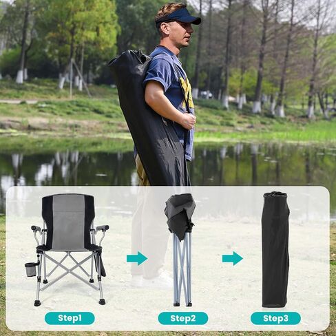 Folding Camping Chair Portable Outdoor Beach Chair, Heavy Duty Foldable Lawn chair Support 330lbs, Collapsible Lightweight Camp Chair with Cup Holder&Carry Bag for Fishing Outside Sports Picnic(Green) in Kuwait