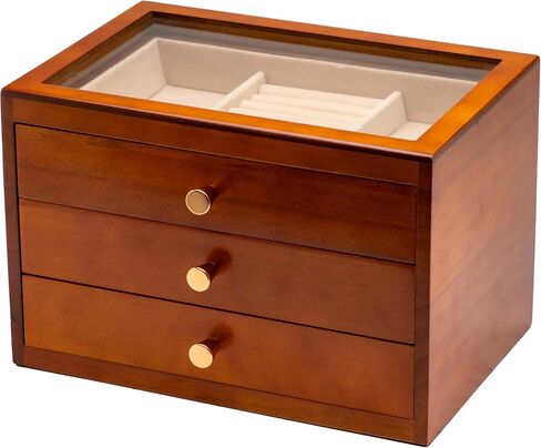 Solid Wood Jewelry Organizer Box Storage for Ring Earrings Necklace Bracelet,Luxury Jewelry Case Display Holder for Women (3 Layer) in Saudi Arabia