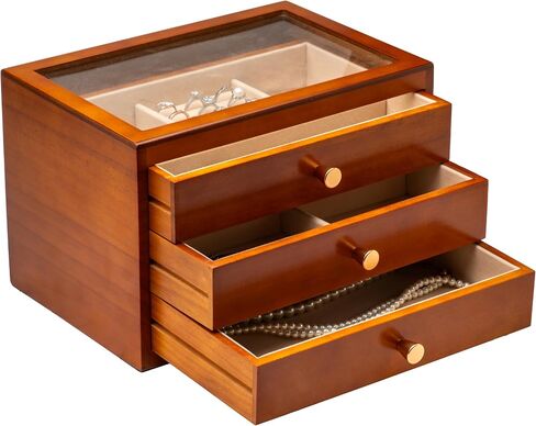 Solid Wood Jewelry Organizer Box Storage for Ring Earrings Necklace Bracelet,Luxury Jewelry Case Display Holder for Women (3 Layer) in Saudi Arabia
