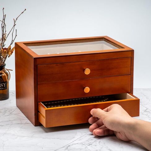 Solid Wood Jewelry Organizer Box Storage for Ring Earrings Necklace Bracelet,Luxury Jewelry Case Display Holder for Women (3 Layer) in Saudi Arabia
