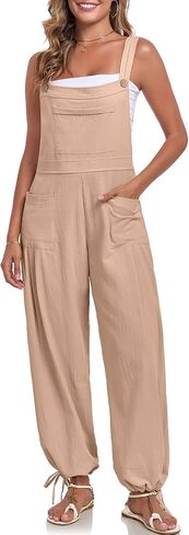 ALSOGO Womens Wide Leg Overalls Loose Beach Vacation Outfits Jumpsuits 2025 Causal Sleeveless Rompers with Pockets in Saudi Arabia