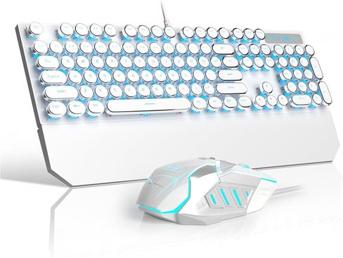 Camiysn Typewriter Style Mechanical Gaming Keyboard, Black Retro Punk Gaming Keyboard with RGB Backlit, 104 Keys Blue Switch Wired Cute Keyboard, Round Keycaps for Windows/Mac/PC in Saudi Arabia