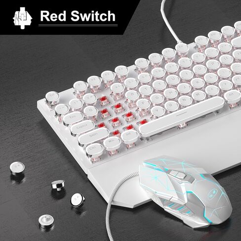 Camiysn Typewriter Style Mechanical Gaming Keyboard, Black Retro Punk Gaming Keyboard with RGB Backlit, 104 Keys Blue Switch Wired Cute Keyboard, Round Keycaps for Windows/Mac/PC in Saudi Arabia