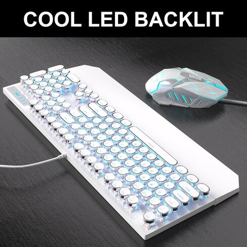 Camiysn Typewriter Style Mechanical Gaming Keyboard, Black Retro Punk Gaming Keyboard with RGB Backlit, 104 Keys Blue Switch Wired Cute Keyboard, Round Keycaps for Windows/Mac/PC in Saudi Arabia