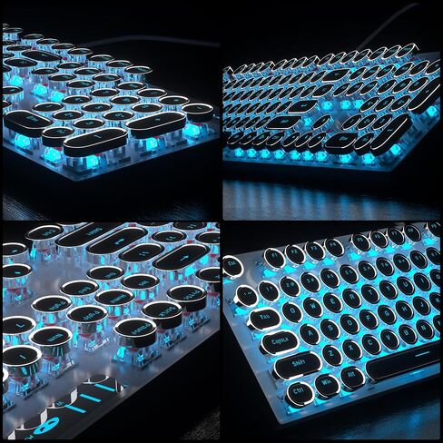 Camiysn Typewriter Style Mechanical Gaming Keyboard, Black Retro Punk Gaming Keyboard with RGB Backlit, 104 Keys Blue Switch Wired Cute Keyboard, Round Keycaps for Windows/Mac/PC in Saudi Arabia