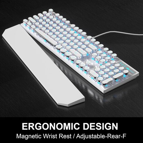 Camiysn Typewriter Style Mechanical Gaming Keyboard, Black Retro Punk Gaming Keyboard with RGB Backlit, 104 Keys Blue Switch Wired Cute Keyboard, Round Keycaps for Windows/Mac/PC in Saudi Arabia
