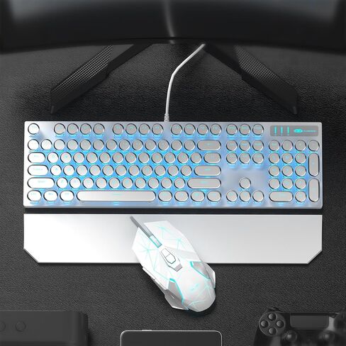 Camiysn Typewriter Style Mechanical Gaming Keyboard, Black Retro Punk Gaming Keyboard with RGB Backlit, 104 Keys Blue Switch Wired Cute Keyboard, Round Keycaps for Windows/Mac/PC in Saudi Arabia