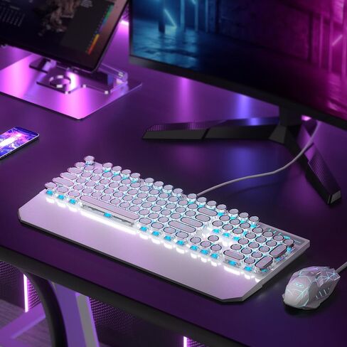 Camiysn Typewriter Style Mechanical Gaming Keyboard, Black Retro Punk Gaming Keyboard with RGB Backlit, 104 Keys Blue Switch Wired Cute Keyboard, Round Keycaps for Windows/Mac/PC in Saudi Arabia