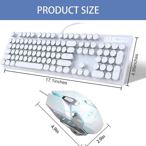 Camiysn Typewriter Style Mechanical Gaming Keyboard, Black Retro Punk Gaming Keyboard with RGB Backlit, 104 Keys Blue Switch Wired Cute Keyboard, Round Keycaps for Windows/Mac/PC in Saudi Arabia