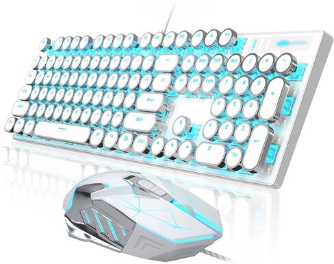 Camiysn Typewriter Style Mechanical Gaming Keyboard, Black Retro Punk Gaming Keyboard with RGB Backlit, 104 Keys Blue Switch Wired Cute Keyboard, Round Keycaps for Windows/Mac/PC in Saudi Arabia
