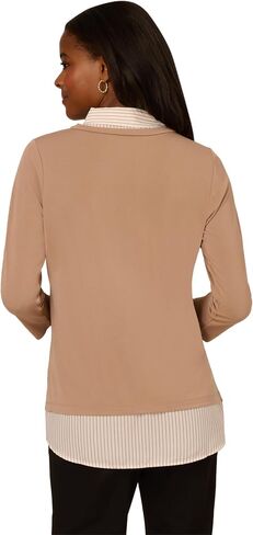 Adrianna Papell Women's Print 3/4 Sleeve Open Vneck Knit Twofer in Saudi Arabia