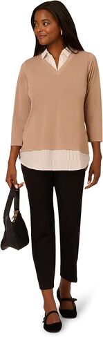 Adrianna Papell Women's Print 3/4 Sleeve Open Vneck Knit Twofer in Saudi Arabia