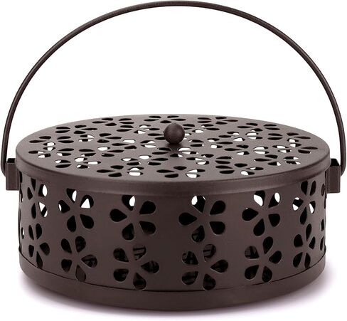 Incense Coil Holder, Retro Portable Iron Coil Incense Burner with Lid and Handle, Round Fireproof Incense Holder for Home Indoor Outdoor Hanging Camping Deck Patio (Bronze) in Kuwait