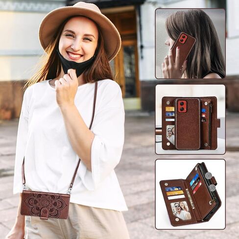 Asuwish Phone Case for Motorola Moto G Stylus 5G 2024 Zipper Wallet Magnetic Detachable Cell Cover with Tempered Glass Screen Protector Crossbody Strap Mandala Flower Card Holder G5 Women Girls Purple in Kuwait