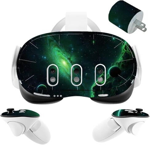 VR Headset Galaxy Helmet Skin and Accessories Stickers Kit Compatible with Quest 3 Skin Vinyl Protective Cover Decal Compatible with Oculus Quest 3 (Green Galaxy) in Saudi Arabia