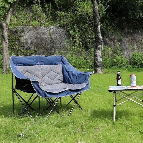 3 Person Camping Chairs,Supports 900Lbs,Oversized Loveseat Camp Chair w/Cup Holder,Wine Glasses Holder,Heavy Duty Extra Large Outdoor Folding Sofa Perfect for Family Picnic,Parties,Garden in Saudi Arabia