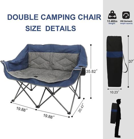 3 Person Camping Chairs,Supports 900Lbs,Oversized Loveseat Camp Chair w/Cup Holder,Wine Glasses Holder,Heavy Duty Extra Large Outdoor Folding Sofa Perfect for Family Picnic,Parties,Garden in Saudi Arabia