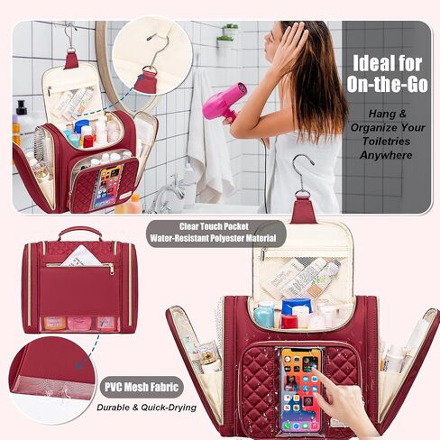 Travel Toiletry Bag for Women, Hanging Toiletry Bag, Bathroom Bag Portable Shower Caddy for College Dorm Travel Shower Bag for Women Water-Resistant Cosmetic Makeup Bag (Black) in Saudi Arabia