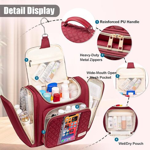 Travel Toiletry Bag for Women, Hanging Toiletry Bag, Bathroom Bag Portable Shower Caddy for College Dorm Travel Shower Bag for Women Water-Resistant Cosmetic Makeup Bag (Black) in Saudi Arabia