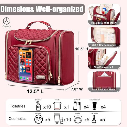 Travel Toiletry Bag for Women, Hanging Toiletry Bag, Bathroom Bag Portable Shower Caddy for College Dorm Travel Shower Bag for Women Water-Resistant Cosmetic Makeup Bag (Black) in Saudi Arabia